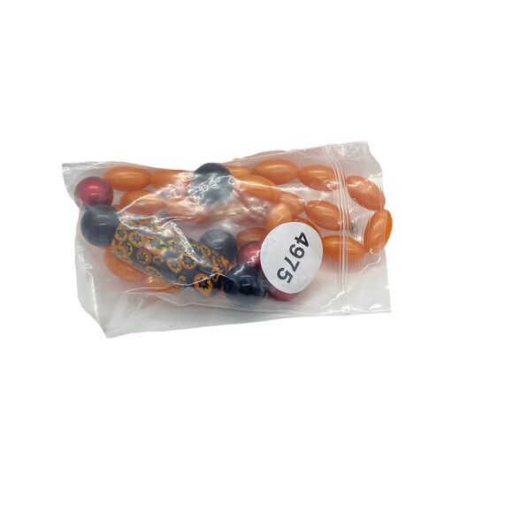 Necklace Orange Vintage Womens Acrylic Ceramic Funky Fun Clasp Beaded 24" - Picture 9 of 11